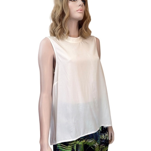 J. Jill Blouse Top Tank Shirt Mock Neck 100% Rayon Ivory Keyhole back Hi Low - Picture 3 of 14